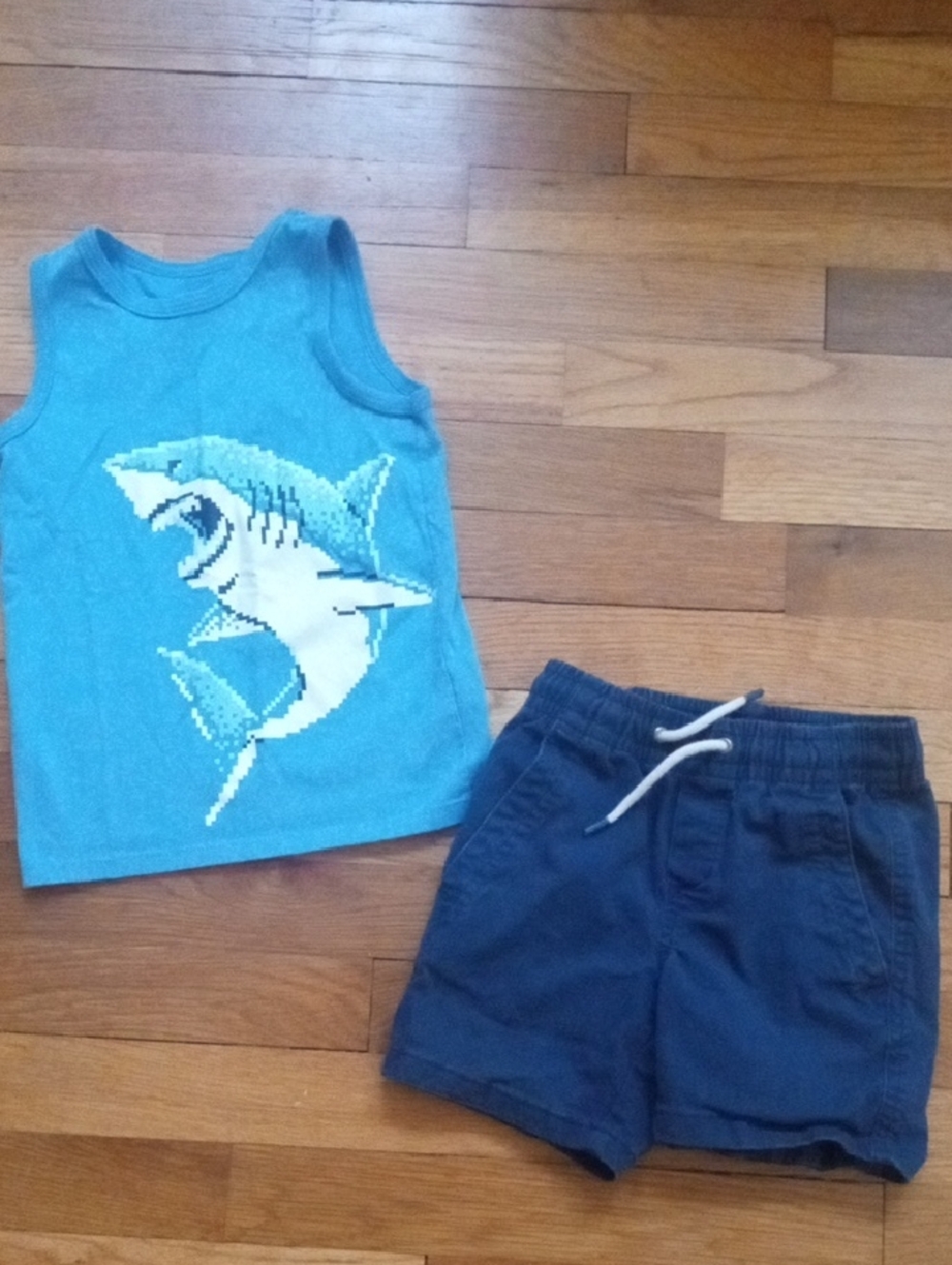 boys 4 shark tank and blue shorts